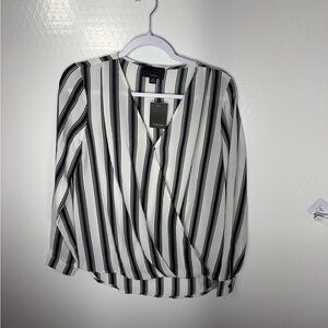 Lumiere Black and White Striped Blouse 322